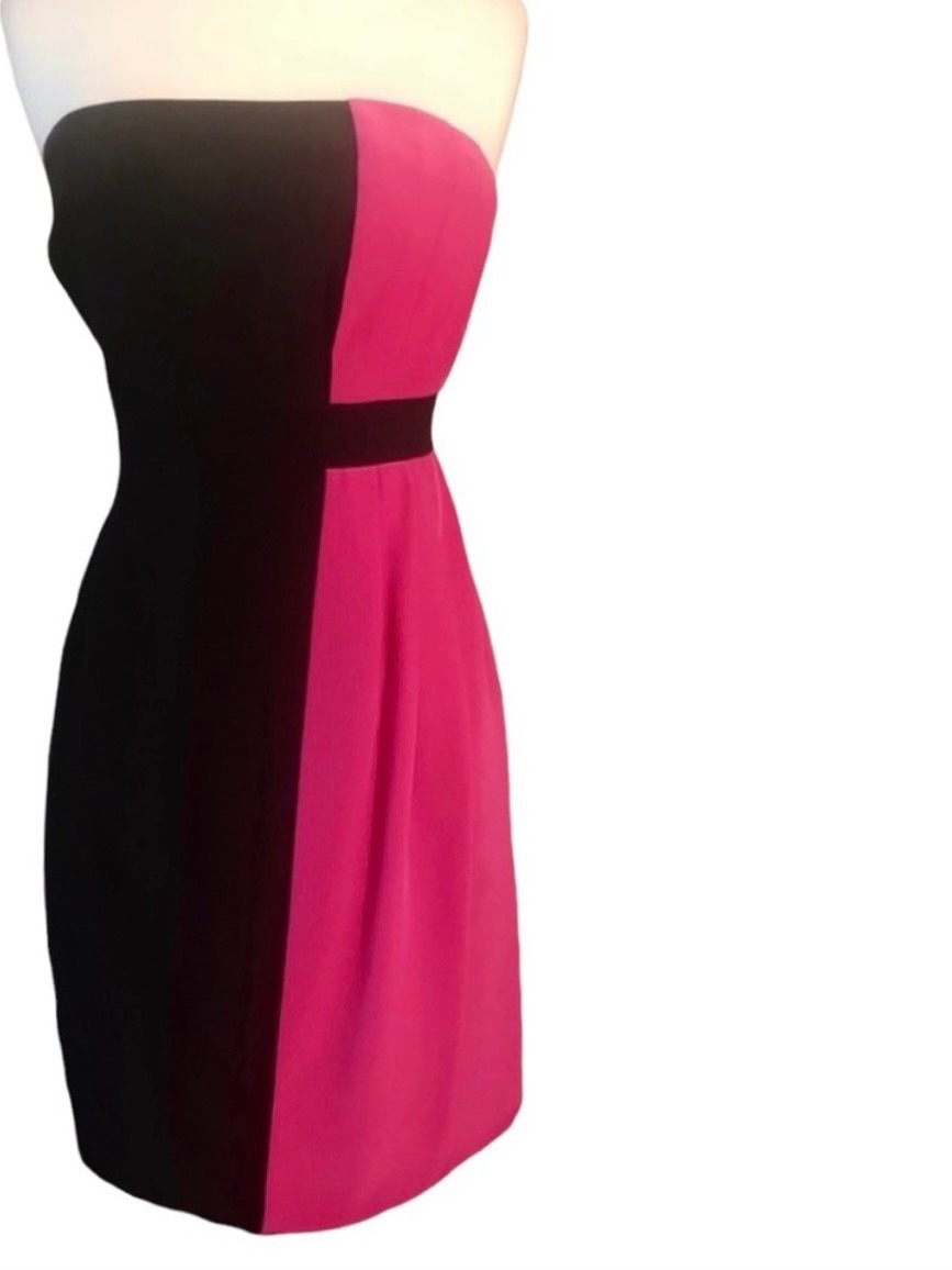 Tibi New York Colorblock Strapless Pink & Black Silk Mini Dress, Size 8